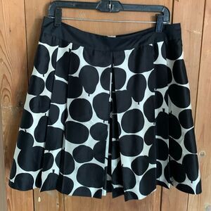 Juicy Couture black and white pear/apple print darted flare silk skirt